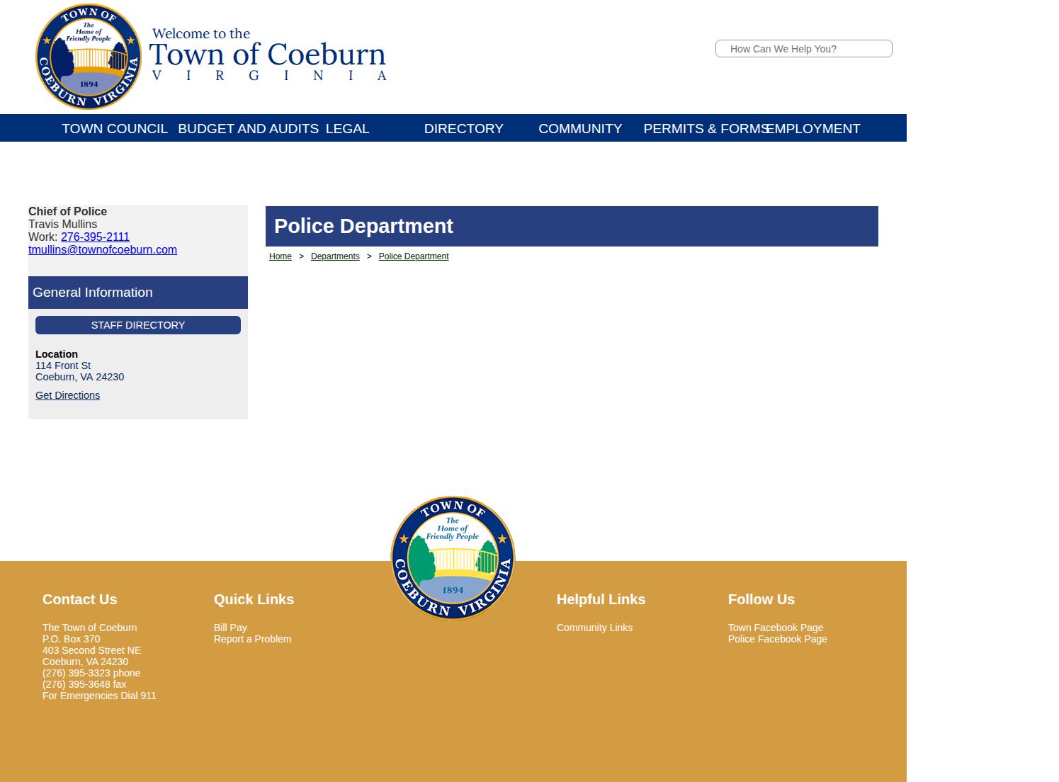 Coeburn Police Department contact route for arrest records