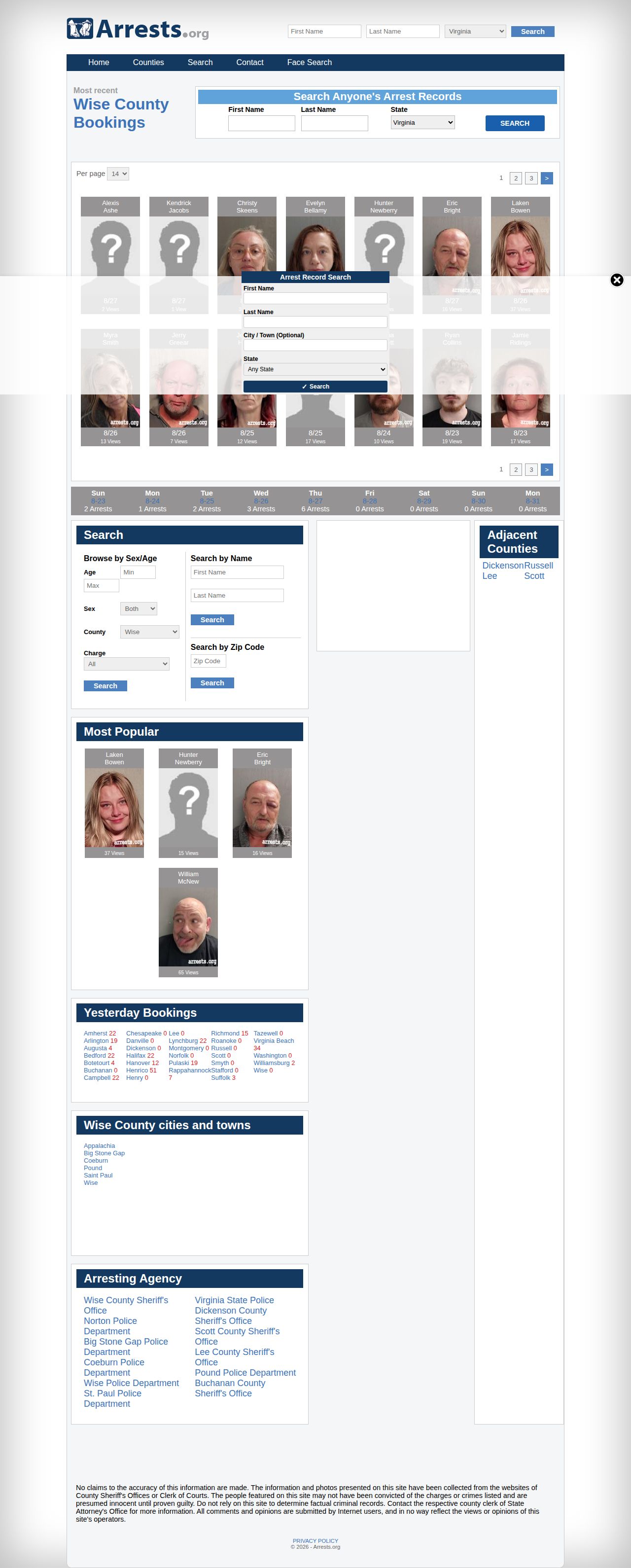 Wise County crime news secondary publisher page, caveated against official records