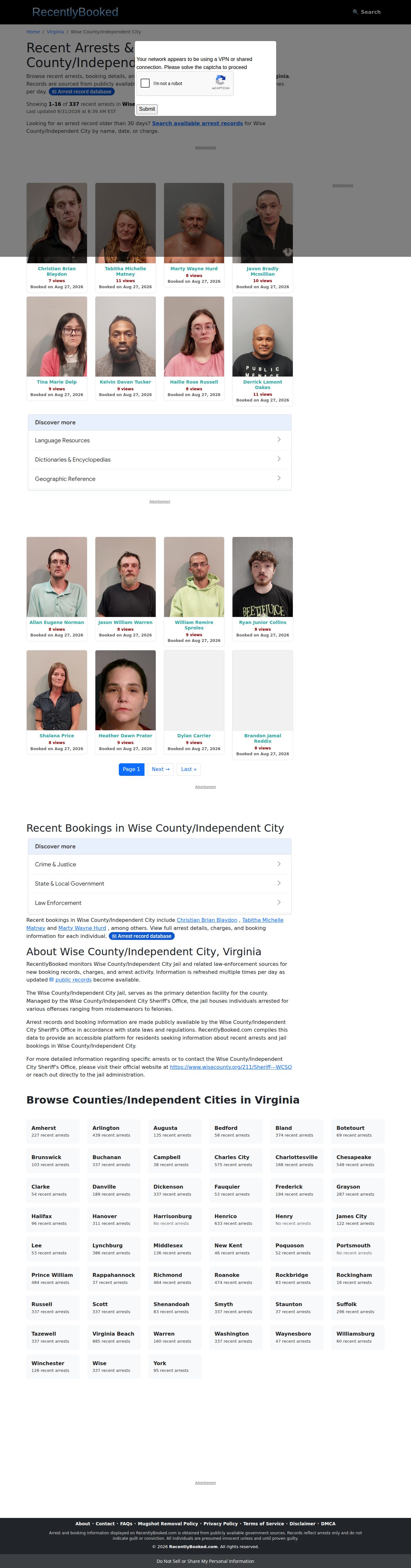 Wise County secondary booking publisher context, not official custody information