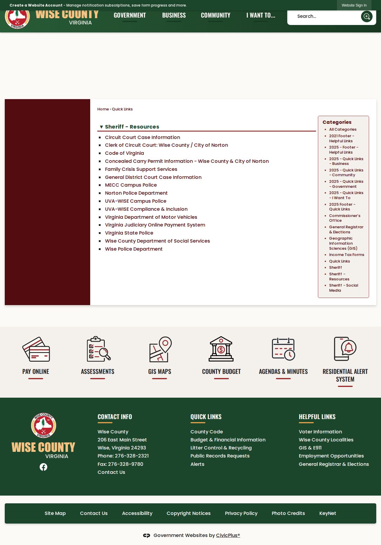 Wise County Sheriff's Office quick-links source for official wanted information limits